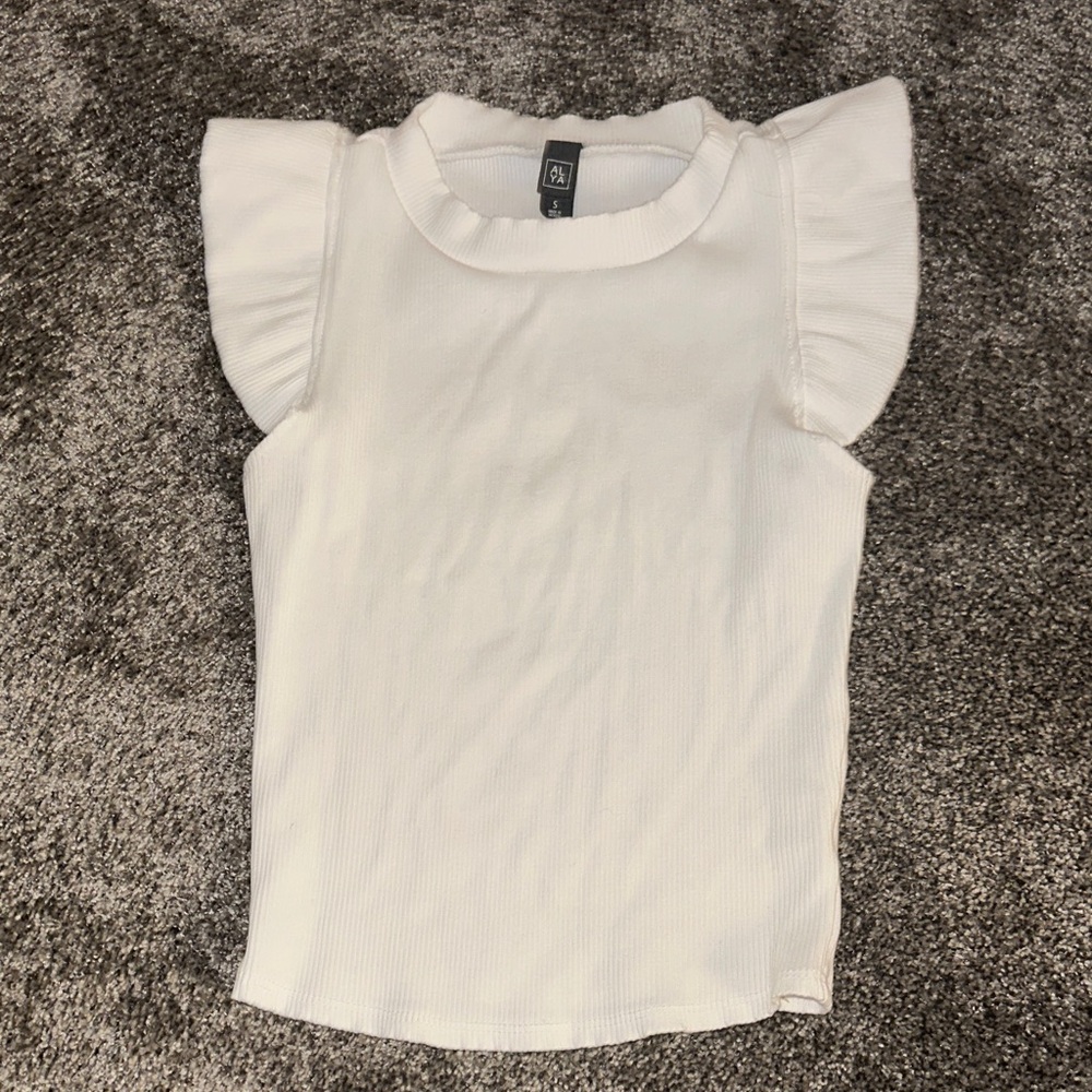 White Cropped Ruffle Sleeve Top